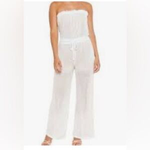 DOTTI Strapless Mesh Swim Cover Up Jumpsuit